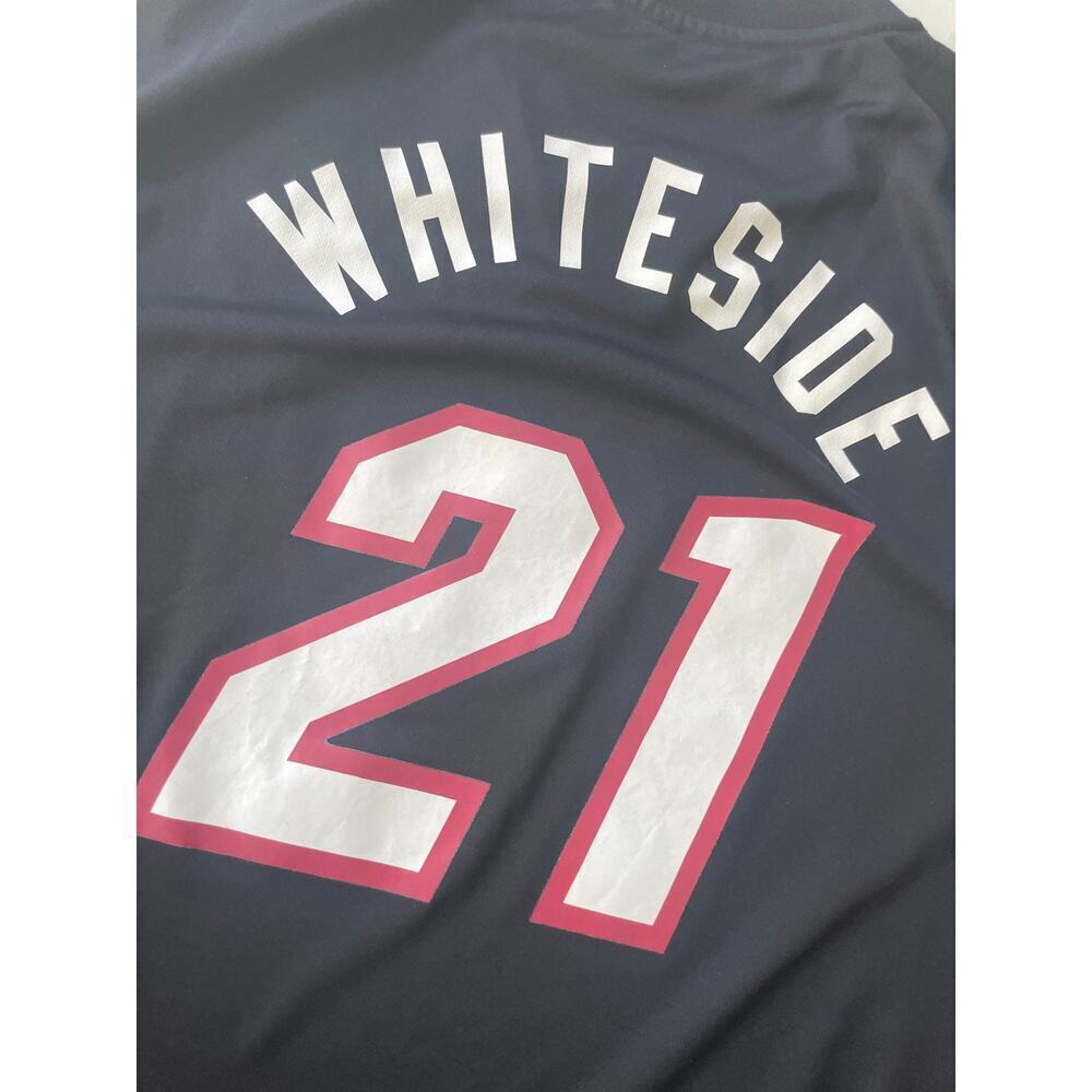 ADIDAS NBA MIAMI HEAT JERSEY HASSAN WHITESIDE #21 BLACK SCREEN Sz XL 2013 MADE - Picture 14 of 15